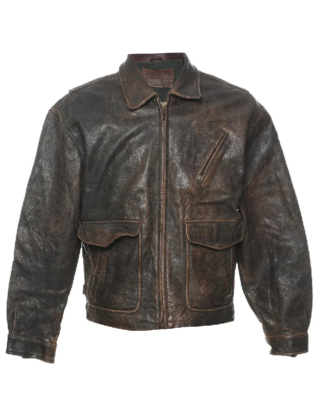 Biker Style Leather Jacket - L Casual Striped Top
