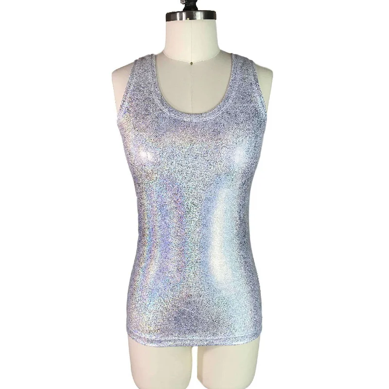 Full Length Tank Top - Silver Holographic Casual Striped Top