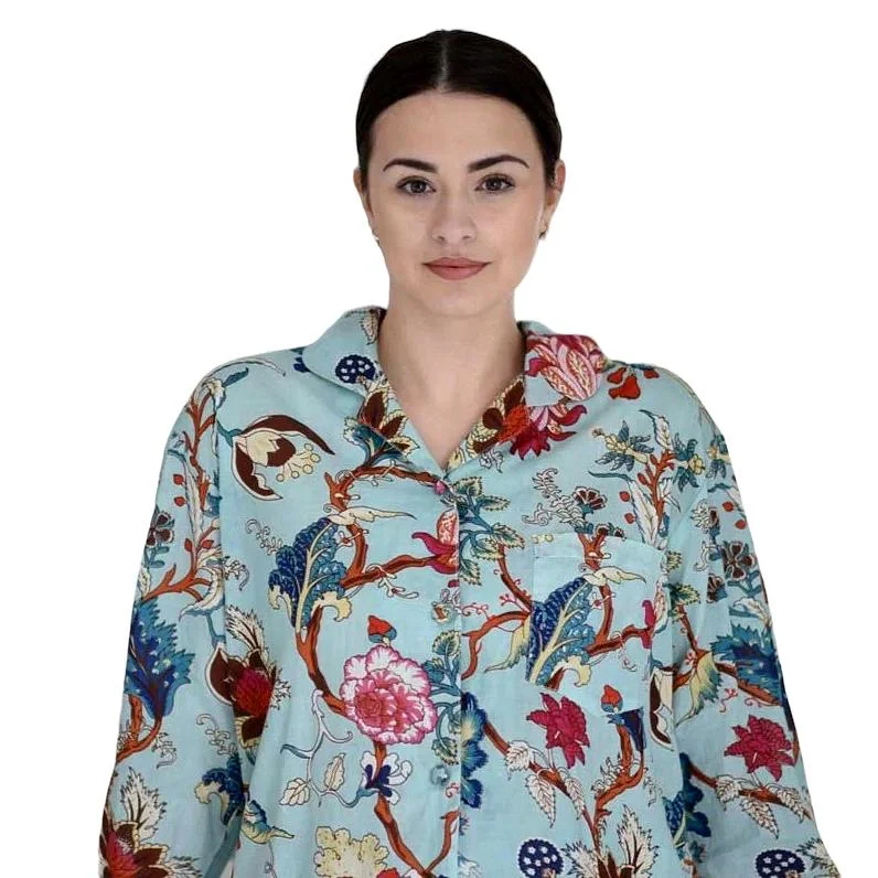 Blue Exotic Flower Ladies Pyjamas