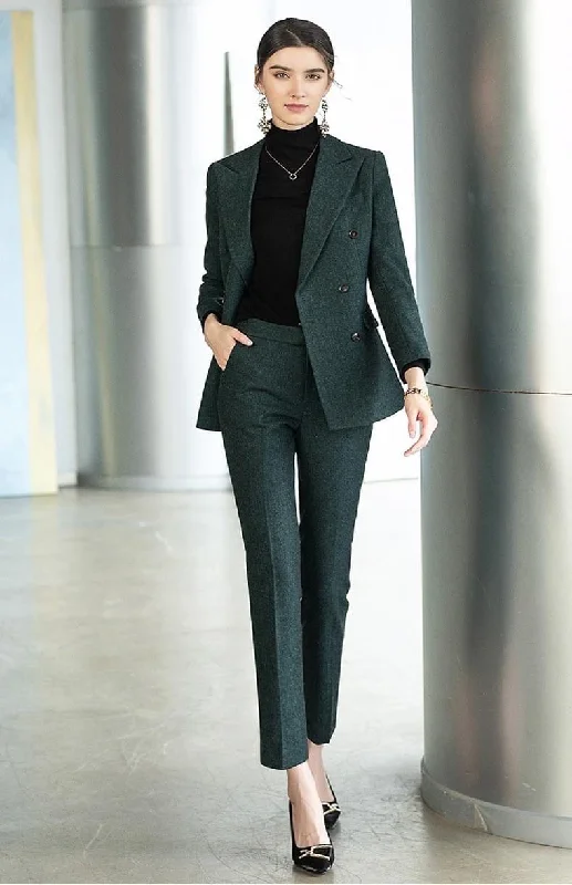 Olive Green Single Button Pantsuit Women's Handmade Blazer