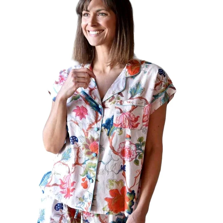 Pink Exotic Flower Ladies Short Pyjamas