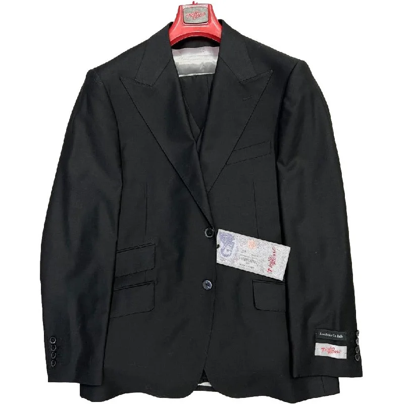 Tiglio Rosso Marbella Solid Black Wide Leg Wool 3PC Suit TIG1001 Women's Custom Jacket Tiglio Rosso Marbella Solid Black Wide Leg Wool 3PC Suit TIG1001 Women's Custom Jacket